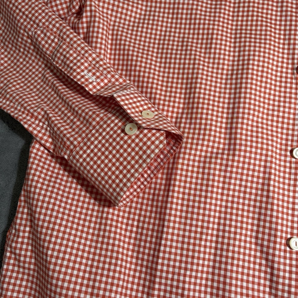 Eton Shirt Men XL 44 17.5 Orange Plaid Contemporary Button Up Long Sleeve Cotton - Picture 3 of 8